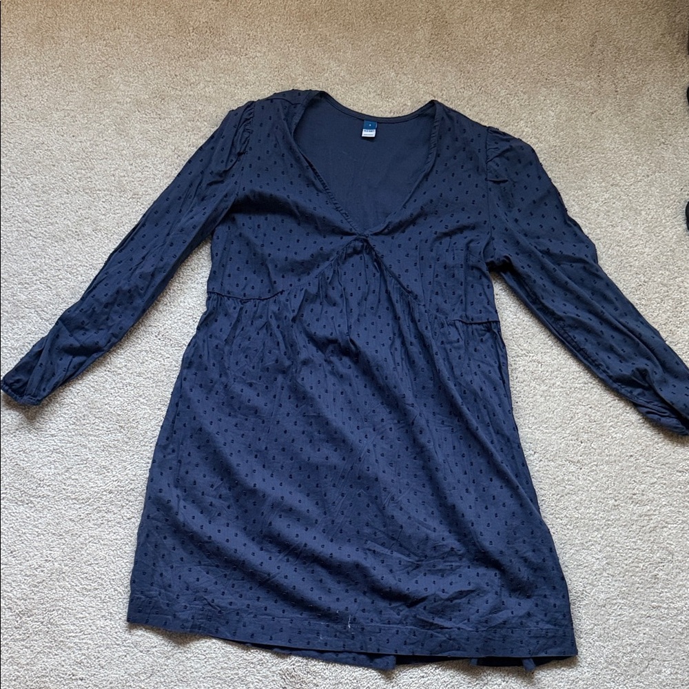Old Navy Navy Blue Long Sleeve Swiss Dot Dress